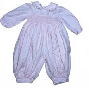 Vintage Baby Romper Smocked Front Peter Pan Collar - 9 months